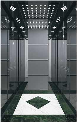 Silver marble elevator cabin