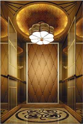 Elegant wood gold elevator cabin