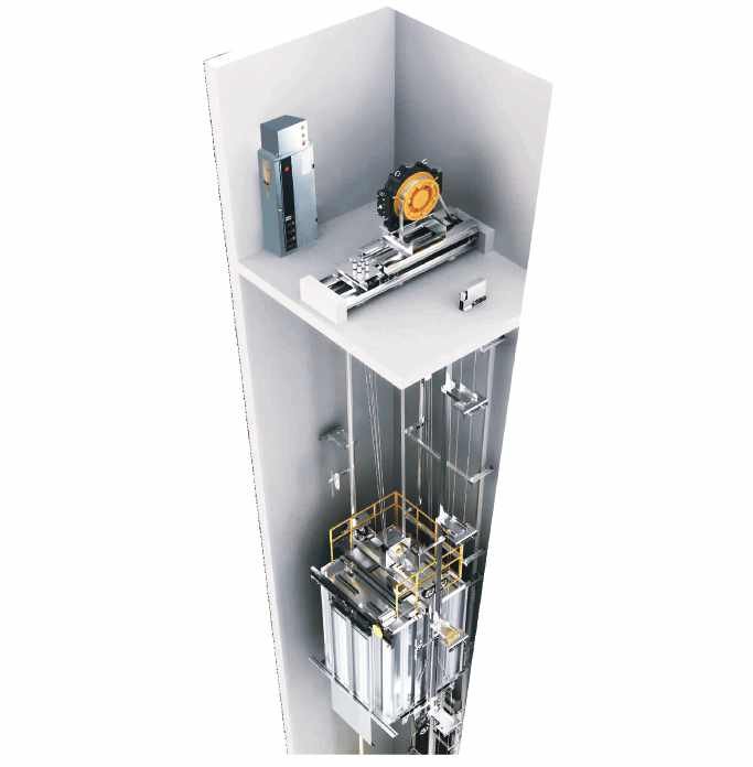 MRL elevator shaft cutaway engineering view